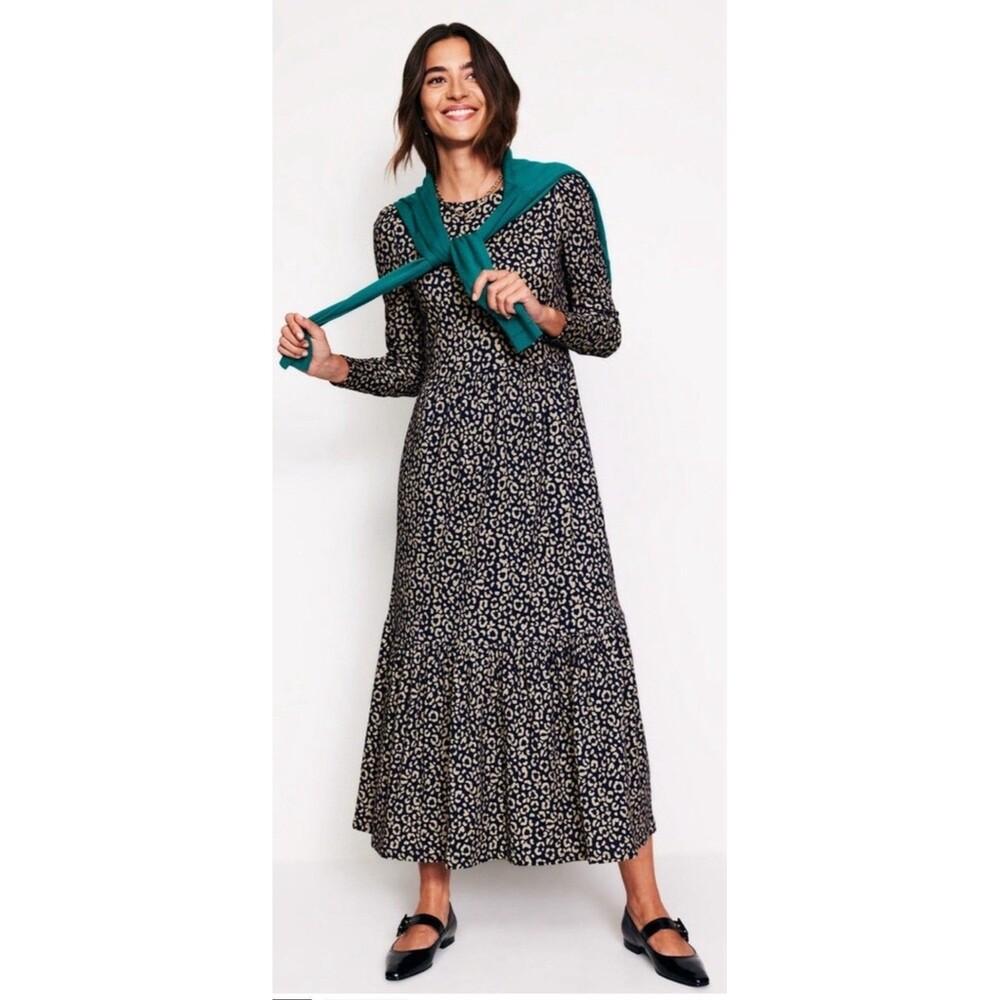 Boden Maxi Dress 6R Cheetah Tiered Emma Pockets Preppy Teacher Long Sleeve
